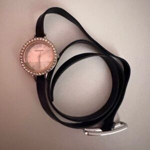 Origami Owl Wrap-Around Wristwatch With Black Strap and Diamond Face